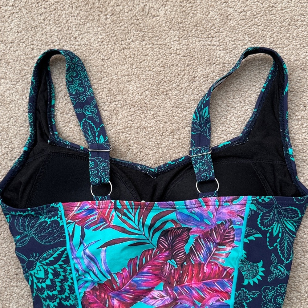 Sundance Tropical Floral Print Kailani Teal Ruched One Piece Swimsuit Size Small - Picture 5 of 11
